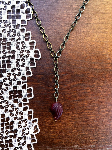 Red Leaf Bronze Y Necklace