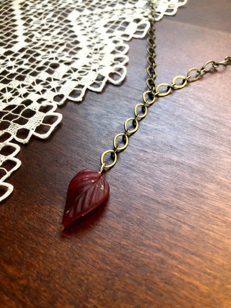 Red Leaf Bronze Y Necklace