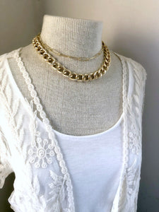 Gold Layered Chain Necklace - Double Strand