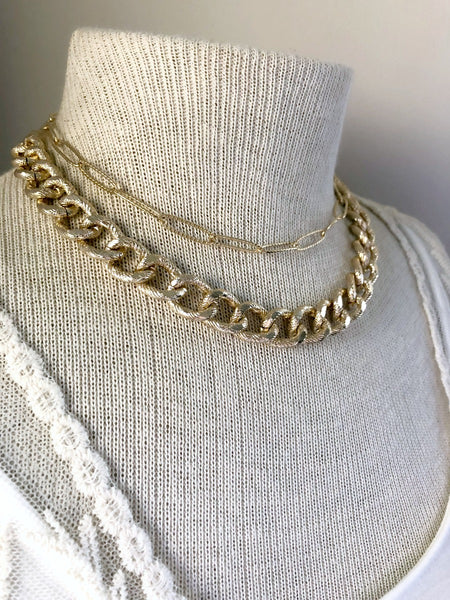 Gold Layered Chain Necklace - Double Strand