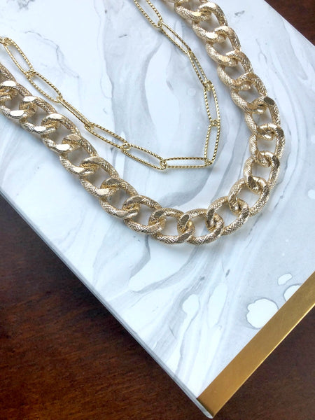 Gold Layered Chain Necklace - Double Strand