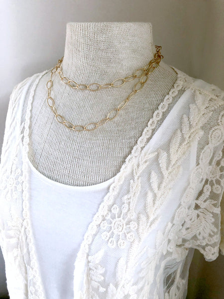 Gold Oval Chain Necklace - Double Strand