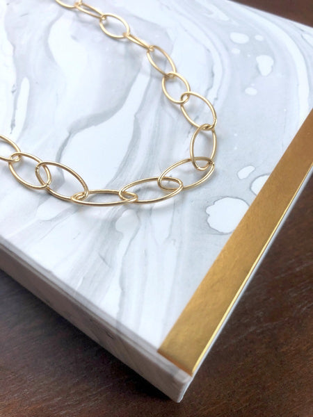 Gold Oval Chain Necklace - Single Strand