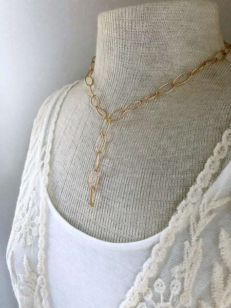 Gold Y Oval Chain Necklace