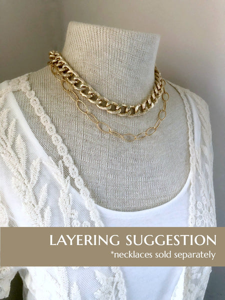 Gold Oval Chain Necklace - Single Strand