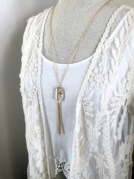 I AM WHOLE Oval Clear Tassel Necklace