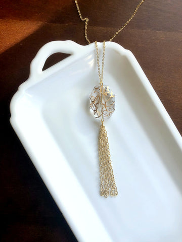 I AM WHOLE Large Clear Tassel Necklace