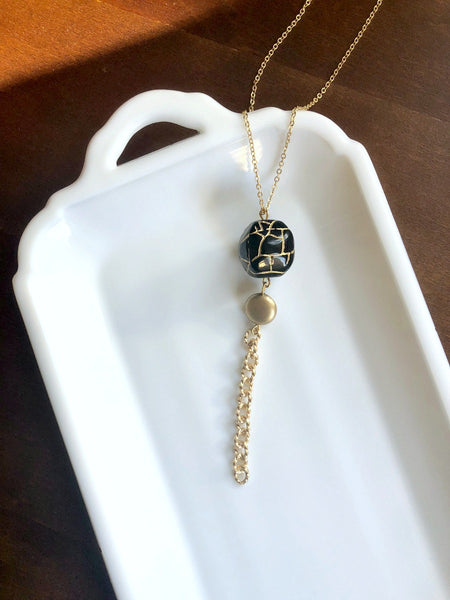 I AM WHOLE Black and Gold Long Pendant Necklace