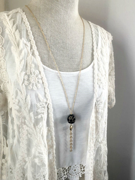 I AM WHOLE Black and Gold Long Pendant Necklace