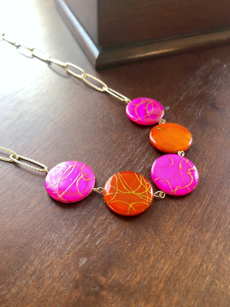 I AM WHOLE Hot Pink, Orange, and Gold Statement Necklace