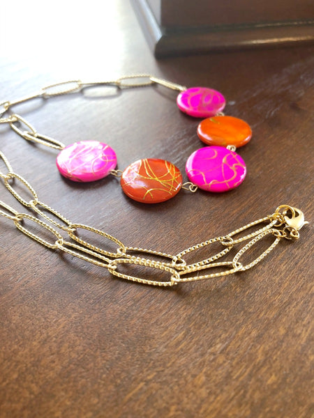 I AM WHOLE Hot Pink, Orange, and Gold Statement Necklace