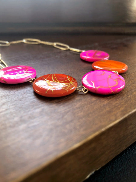I AM WHOLE Hot Pink, Orange, and Gold Statement Necklace