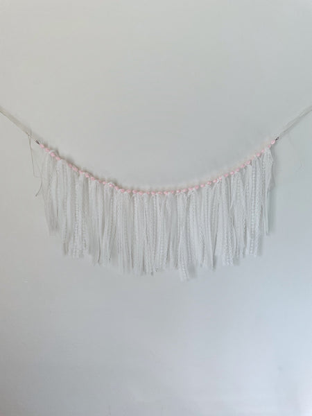 Pink Beaded White Lace Garland