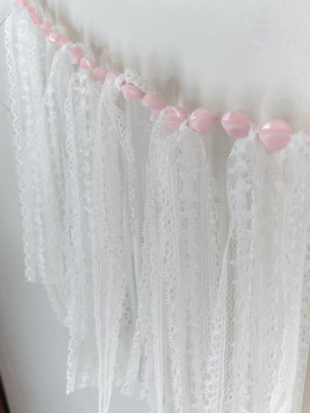 Pink Beaded White Lace Garland