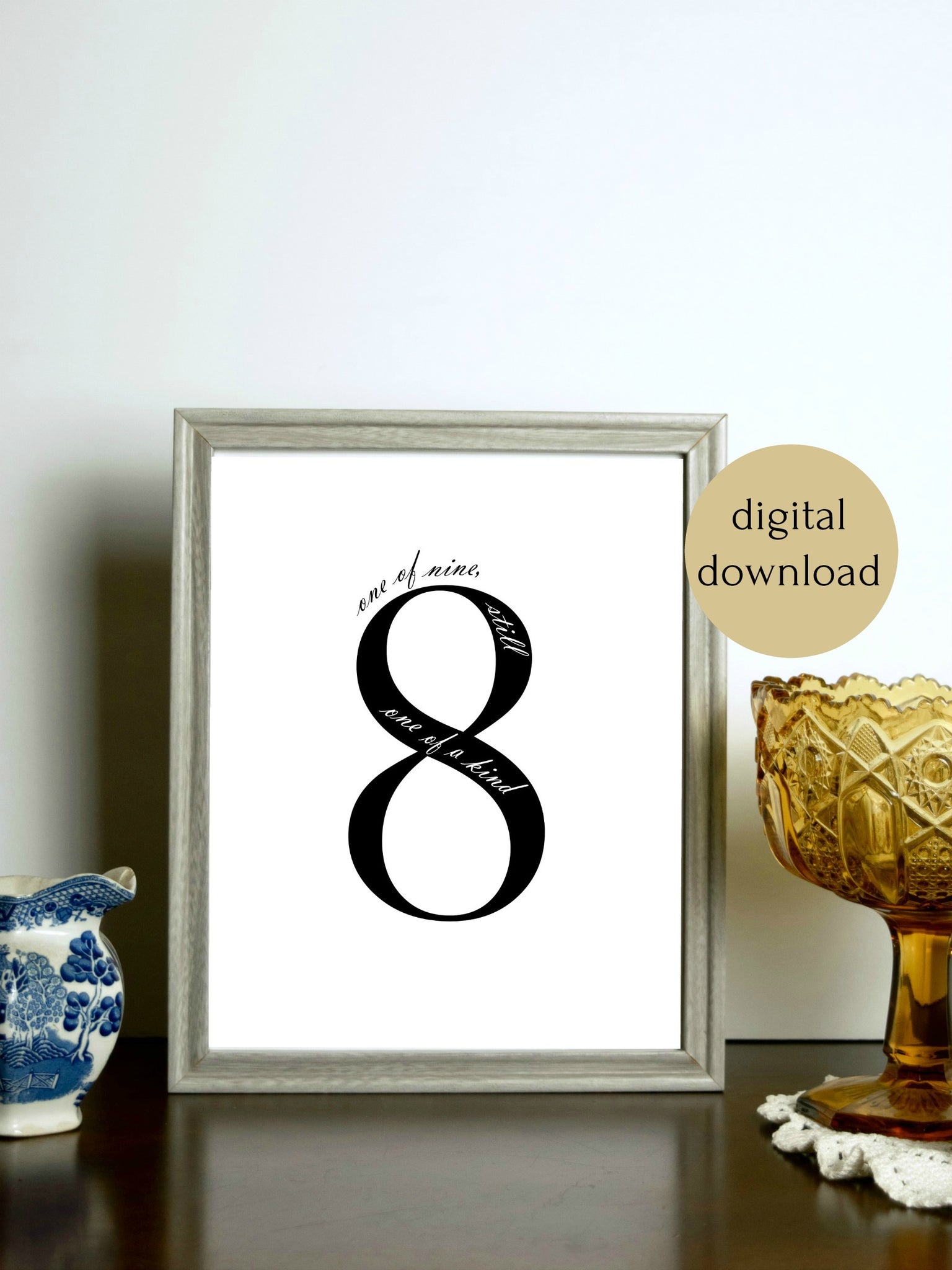 Enneagram 8 Black and White Digital Printable | 5x7" and 8x10"