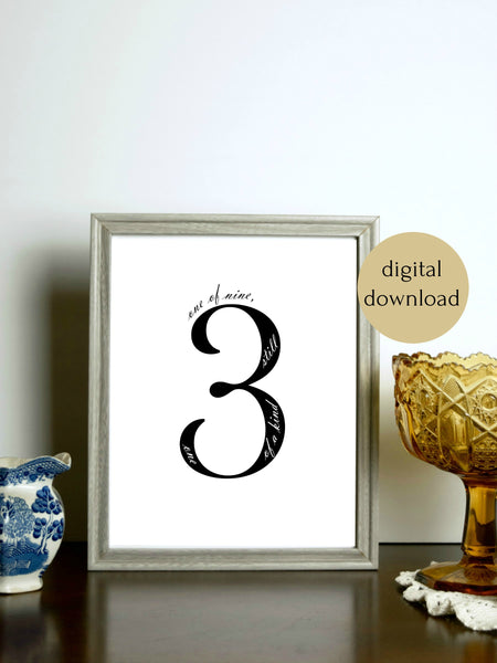 Enneagram 3 Black and White Digital Printable | 5x7" and 8x10"