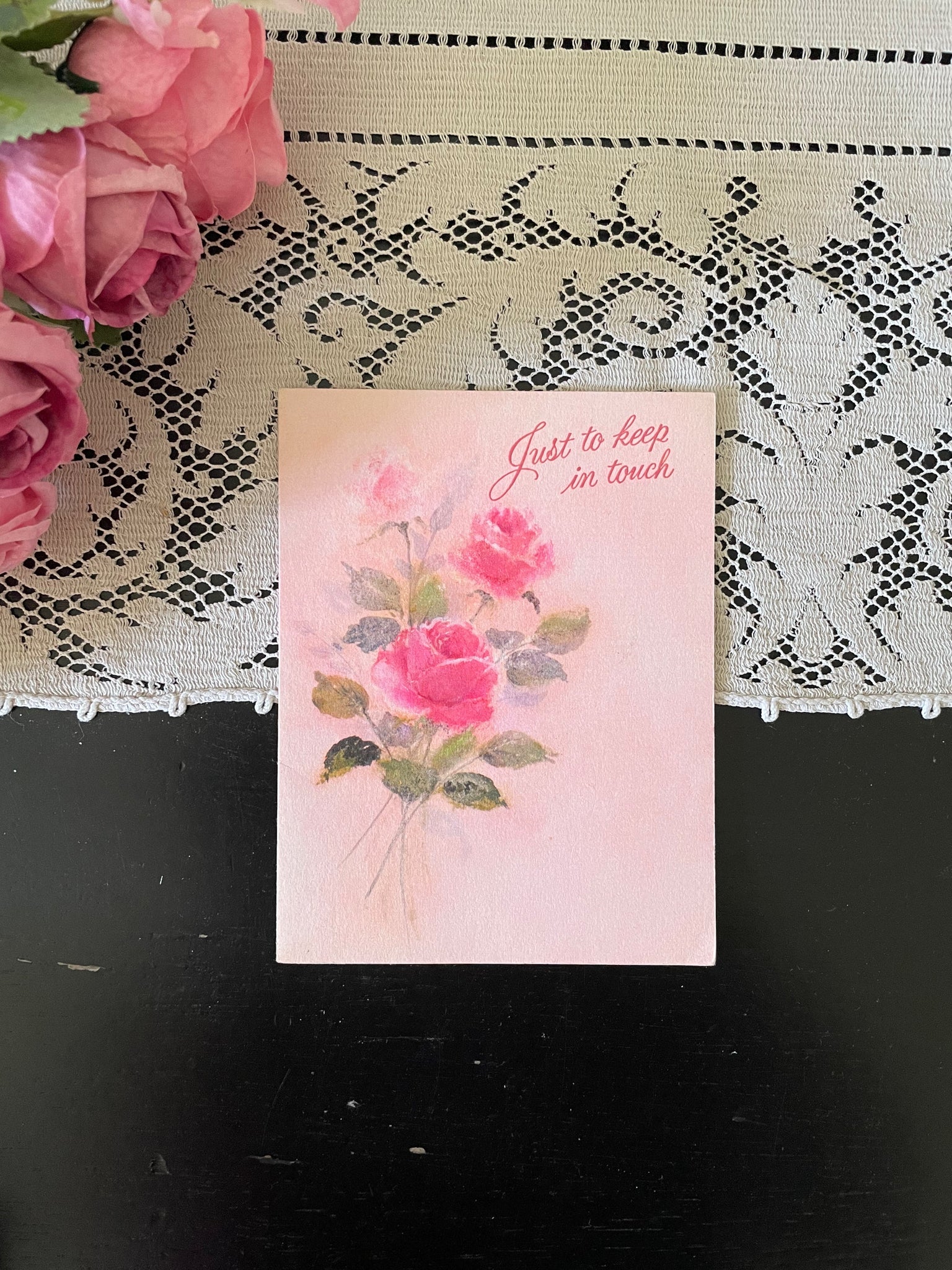 Keep In Touch Pink Floral Vintage Greeting Card