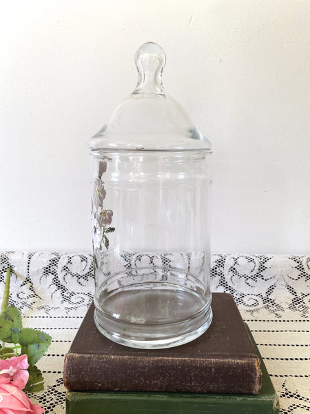 Handpainted Floral Clear Lidded Canister