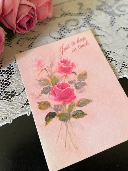 Keep In Touch Pink Floral Vintage Greeting Card
