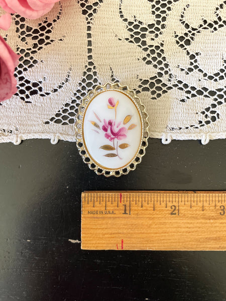 Pink, White, and Gold Floral Brooch / Pendant