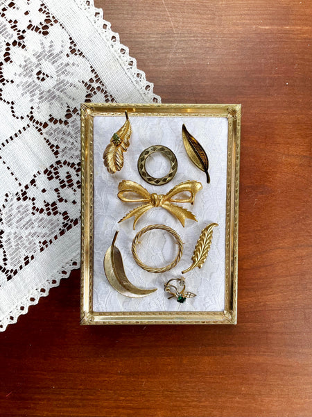 Gold Vintage Brooch Framed Collage