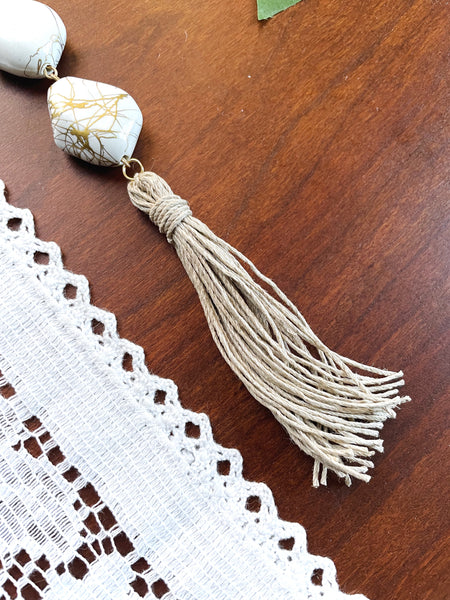 I Am Whole Beige and Gold Beaded Tassel Hanging