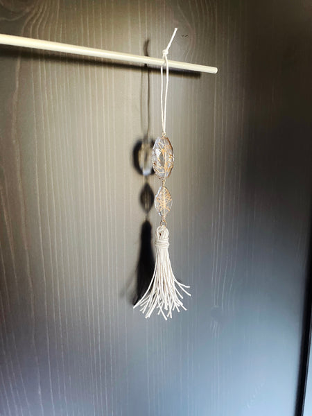 I Am Clear and Gold Beaded Tassel Hanging