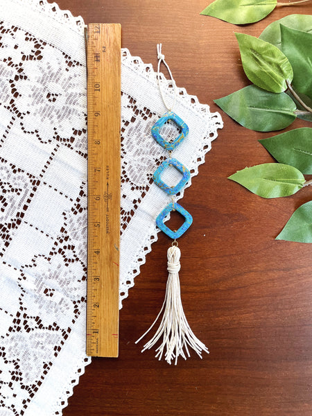I Am Turquoise and Gold Beaded Tassel Hanging