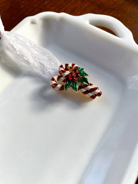 Vintage Candy Cane Brooch Ornament