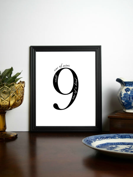 Enneagram 9 Black and White Digital Printable | 5x7" and 8x10"