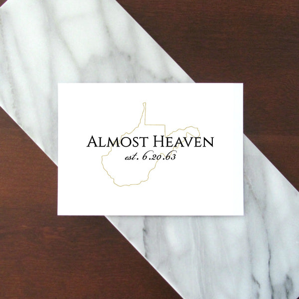 Almost Heaven West Virginia Day Print - Gold | 5x7" or 8x10"