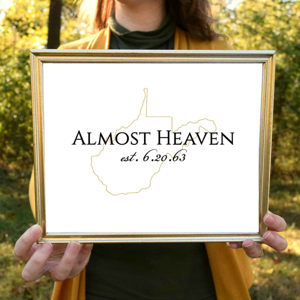 Almost Heaven West Virginia Day Print - Gold | 5x7" or 8x10"