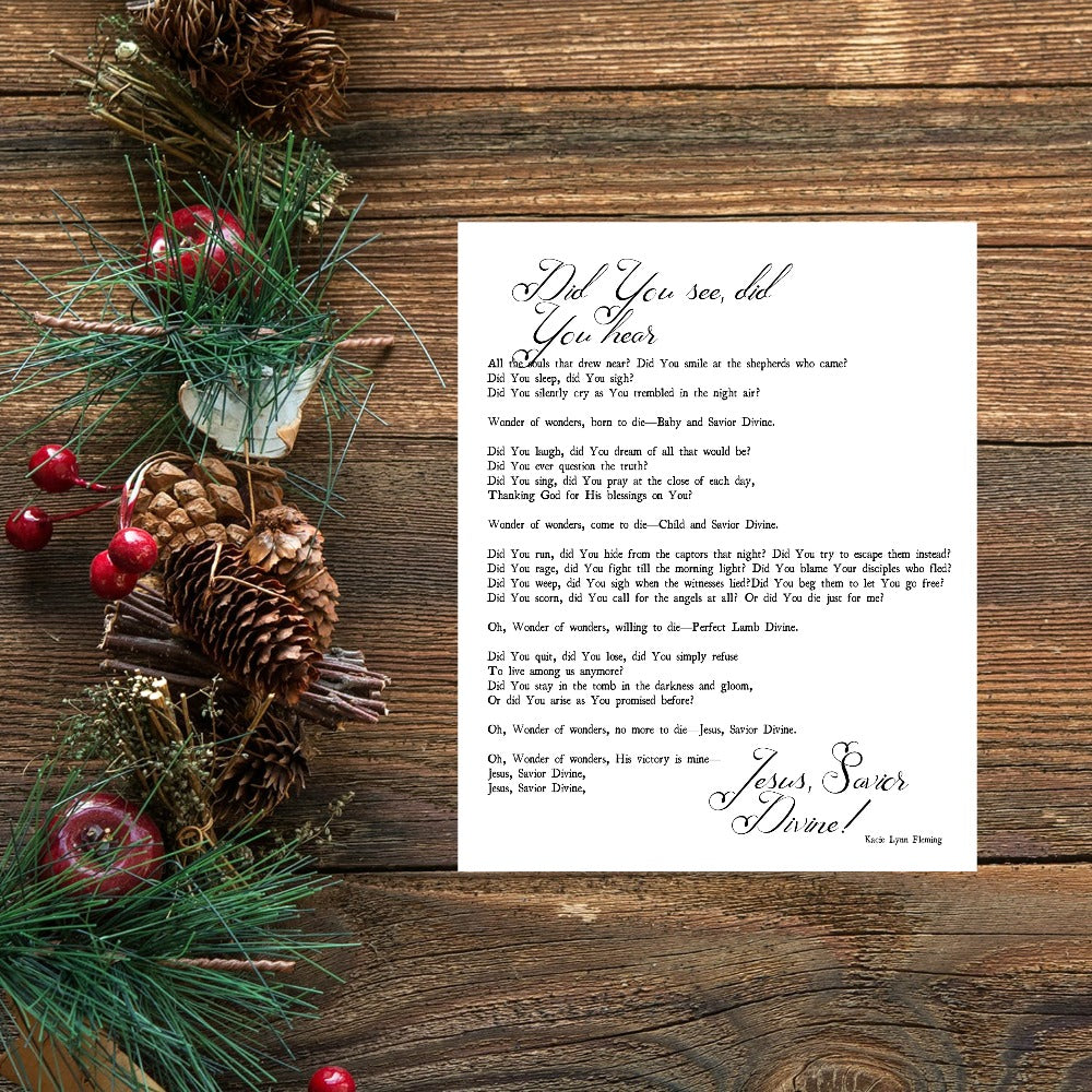 Wonder of Wonders Christmas Song Lyrics Print | 5x7" or 8x10"