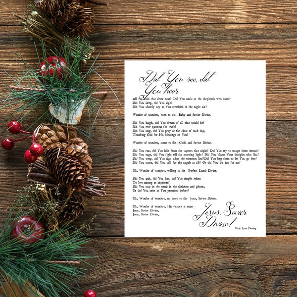 Wonder of Wonders Christmas Song Lyrics Print | 5x7" or 8x10"